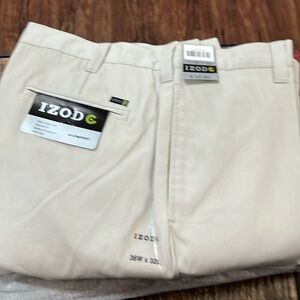 Men's Izod Chino Khaki Pants Flat Front All Cotton G-comfort 36x32